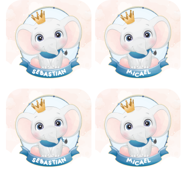 Personalisable coasters elephant character portraits - TenStickers