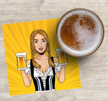 Beer mats cheerful woman holding beers - TenStickers