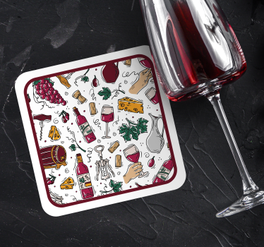 Beer mats wine bottles grapes cheese - TenStickers