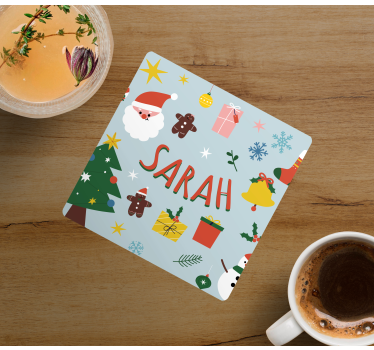 Christmas coaster featuring santa and gifts - TenStickers