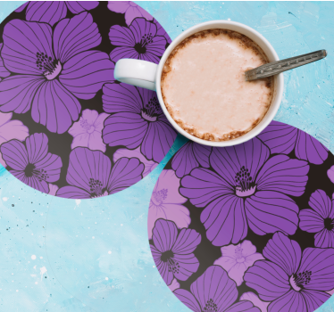 Coasters with lively purple floral design - TenStickers