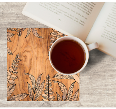 Coasters with natural wood grain and floral outline - TenStickers