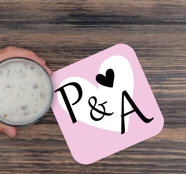 Fiancees initials with heart coaster favors - TenStickers