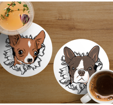 Geek coasters chihuahua and bulldog faces - TenStickers