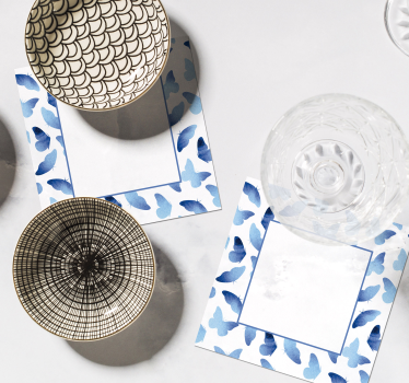 Personalisable coasters butterfly pattern blue frames - TenStickers