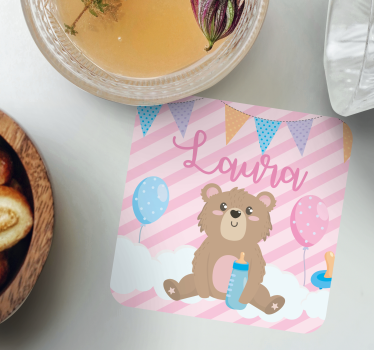 Personalisable coasters cute bear with balloons - TenStickers