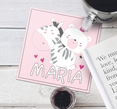 Personalisable coasters cute zebra bear duo - TenStickers