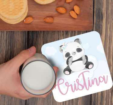 Personalisable coasters featuring a whimsical panda - TenStickers