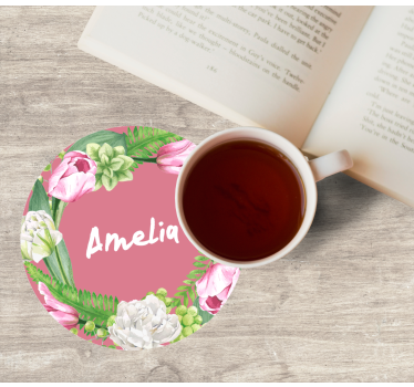 Personalisable coasters floral pink wreath - TenStickers