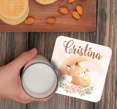 Personalisable coasters sleeping fox with floral design - TenStickers