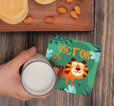 Personalisable coasters with cheerful tiger design - TenStickers