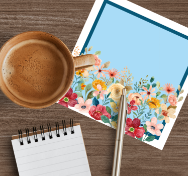 Personalisable coasters with floral border design - TenStickers