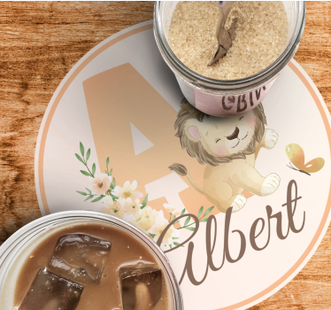 Personalisable coasters with playful lion design - TenStickers