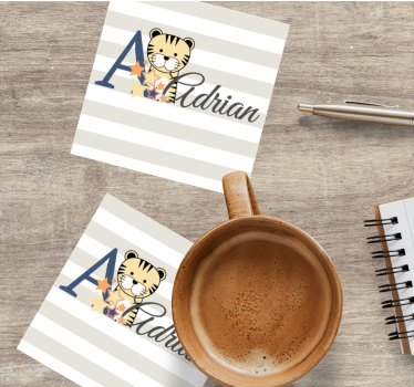 Personalisable coasters with whimsical tiger design - TenStickers