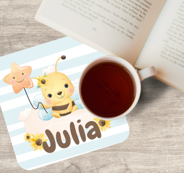 Personaliseable coasters cute bee with star - TenStickers