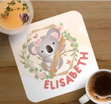 Personalised coasters cute koala with flowers - TenStickers