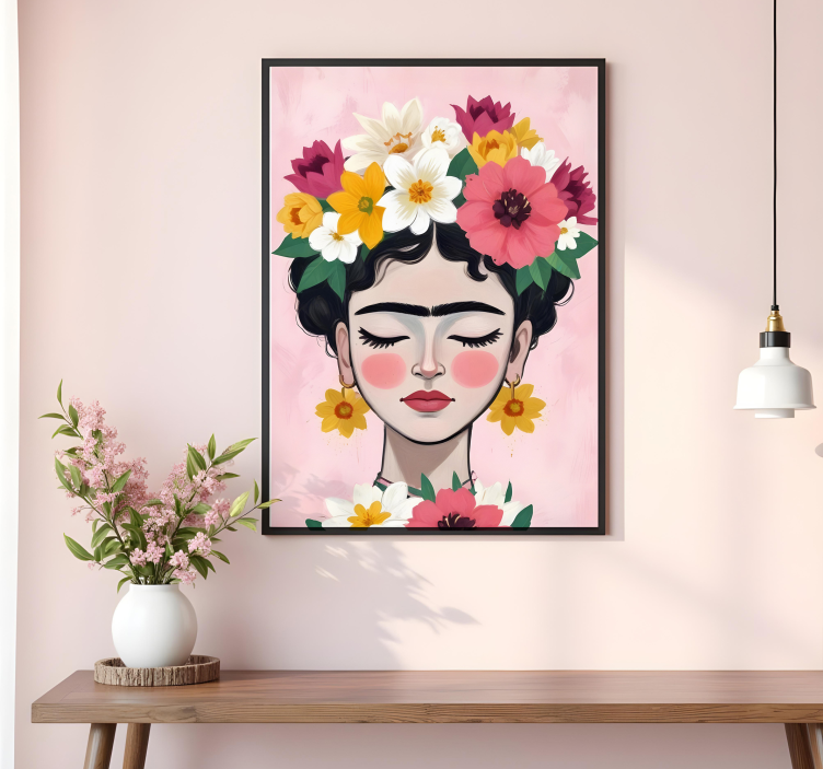 Flower hat Frida art poster - TenStickers