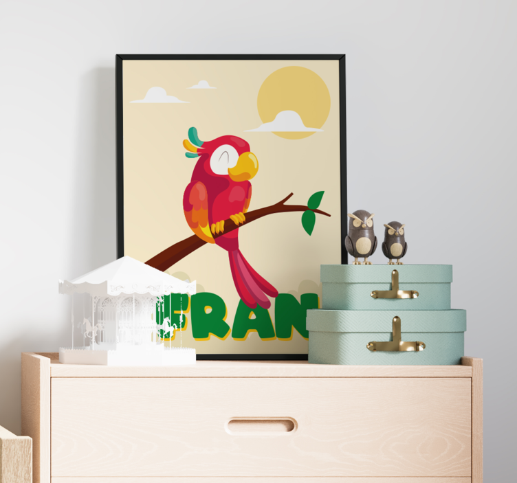 Red parrot with name nursery poster - TenStickers
