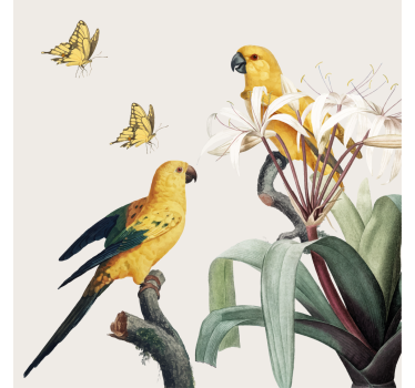 Living room poster of parrots with yellow flowers - TenStickers