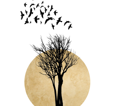 Tree silhouette with birds wall poster - TenStickers