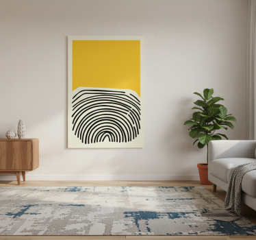 Living room poster abstract yellow painting with black lines - TenStickers