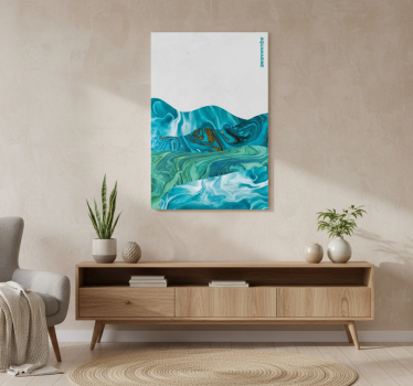 Living room poster aquamarine curve lines - TenStickers