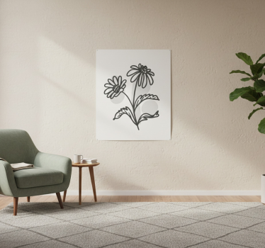 Living room poster of daisy flowers line art design - TenStickers