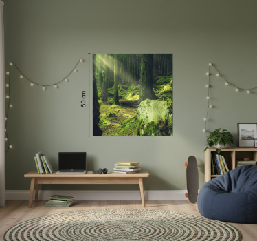 Living room poster of moss-covered rocks in the forest - TenStickers