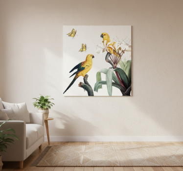 Living room poster of parrots with yellow flowers - TenStickers