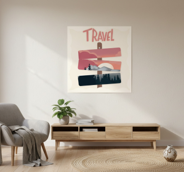 Living room poster of travel-themed road signs - TenStickers