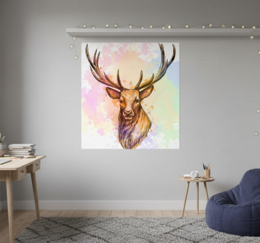 Living room poster paint splash stag - TenStickers