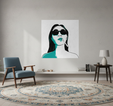 Living room poster woman smoking a cigarette - TenStickers