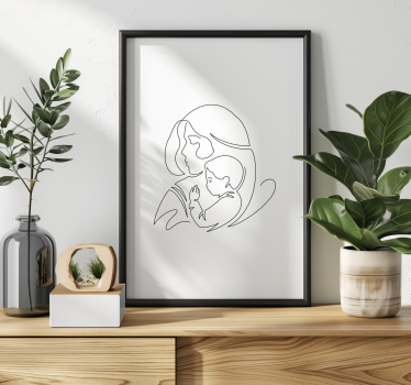 Mother and son line drawing living room poster - TenStickers