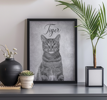 Personalised black and white drawing cat poster - TenStickers