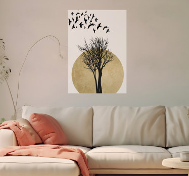 Tree silhouette with birds wall poster - TenStickers