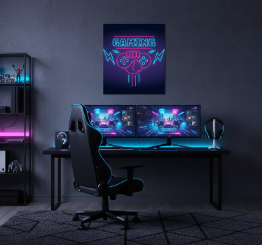 Video game poster featuring neon lights logo - TenStickers
