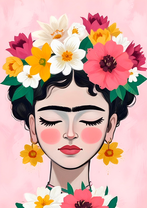Flower hat Frida art poster - TenStickers