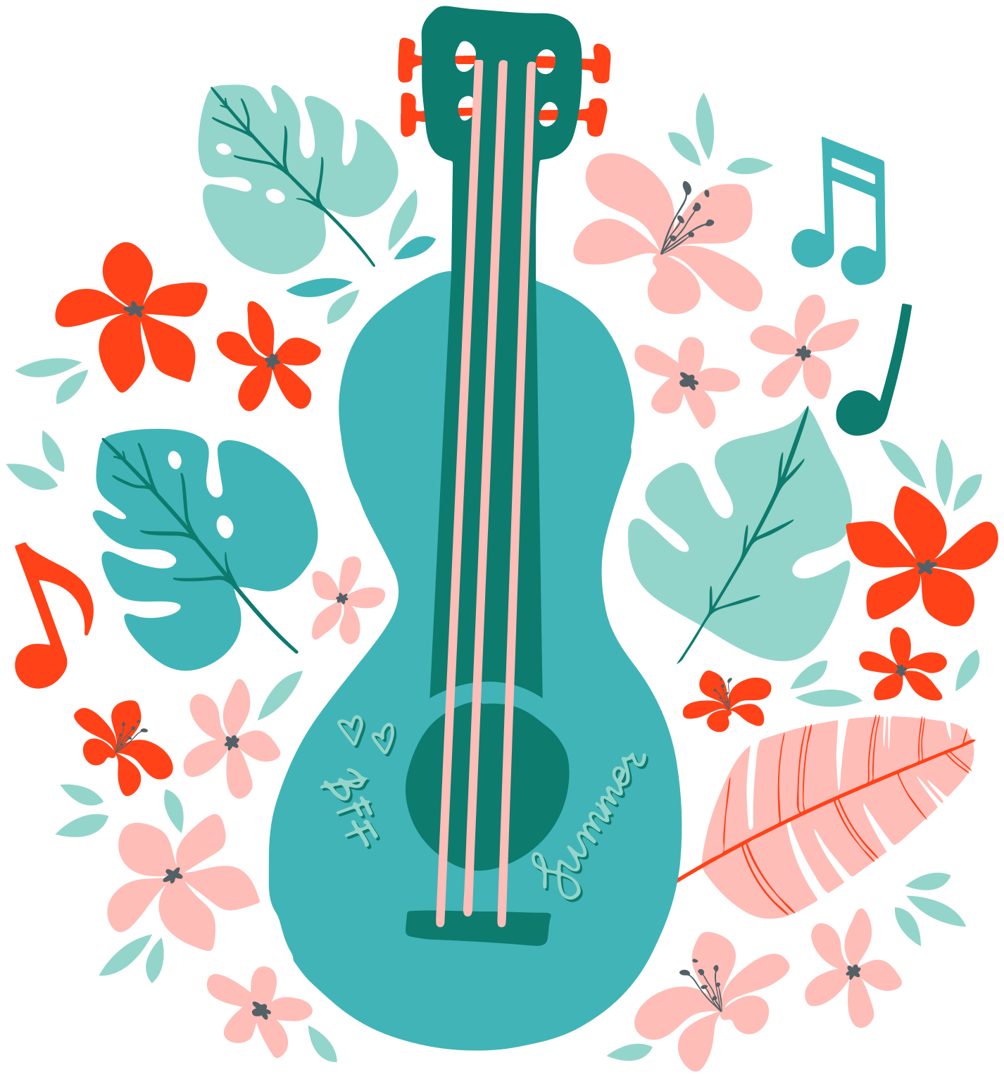Music poster guitar with flowers - TenStickers