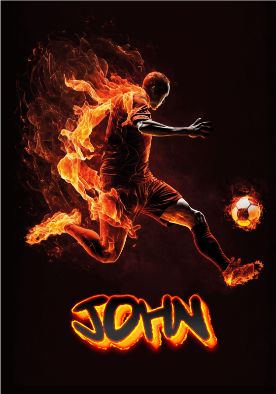 Football poster soccer player on fire - TenStickers