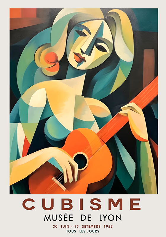 Art poster cubist portrait of woman with guitar - TenStickers