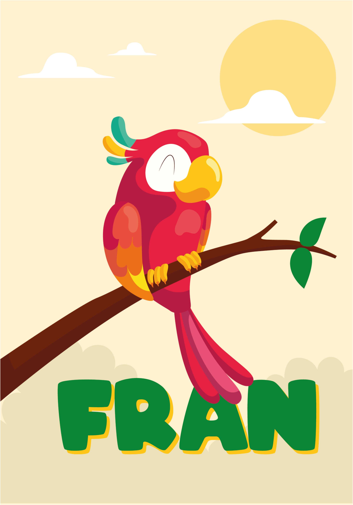 Red parrot with name nursery poster - TenStickers