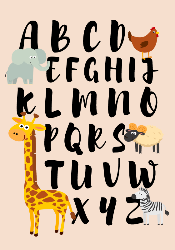 animals playing with the alphabet nursery poster - TenStickers