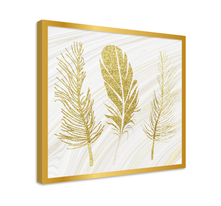 Feather canvas wall art golden feather trio - TenStickers