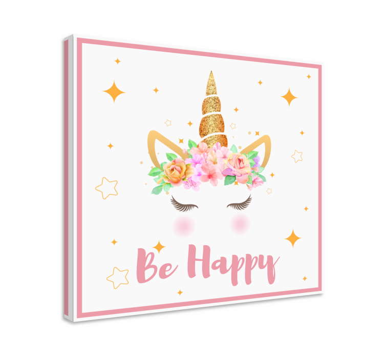Unicorns phrase be happy unicorn wall print - TenStickers