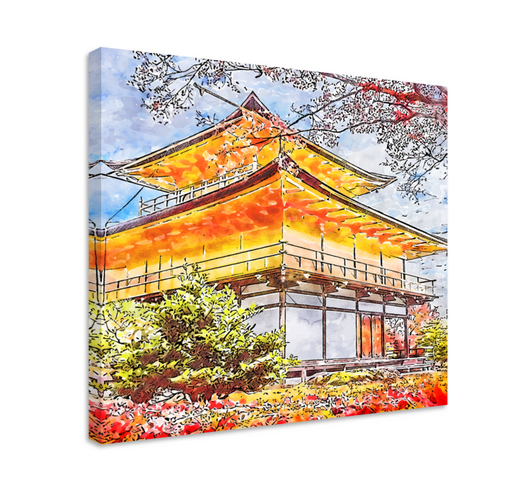 Japanese blooming trees city canvas prints - TenStickers