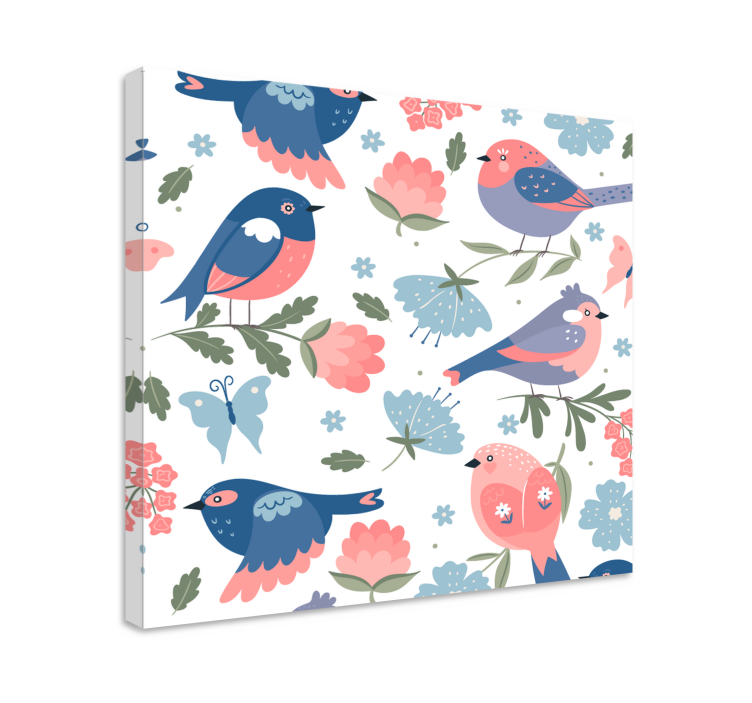 Flowers canvas colorful birds in bloom - TenStickers