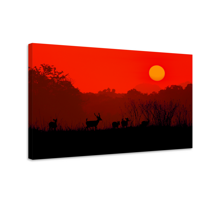 Stag canvas silhouette of a stag at sunset - TenStickers