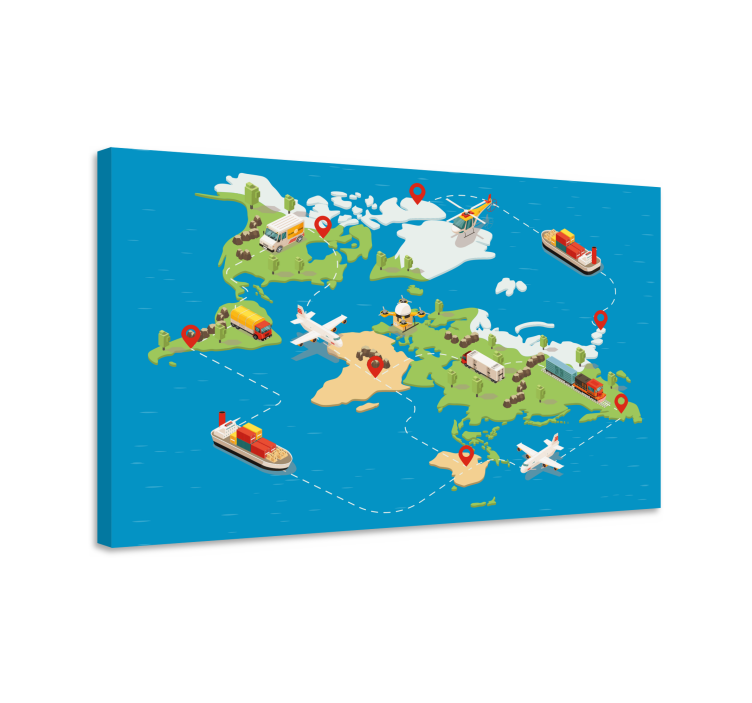World map wall art travel route map print - TenStickers