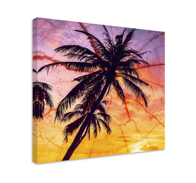 Flowers canvas with silhouetted palm trees - TenStickers