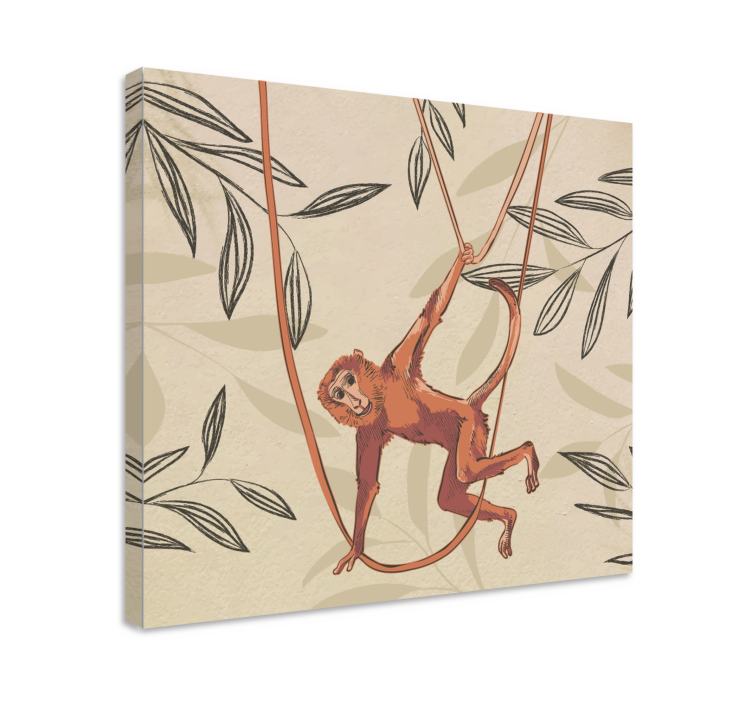 Baby monkey swinging on a plant nursery canvas - TenStickers